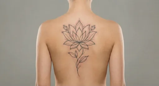 fine line lotus tattoo on the back