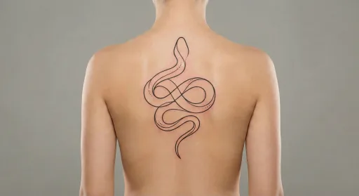 fine line snake tattoo on the back