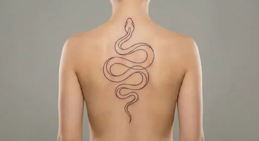 fine line snake tattoo on the back