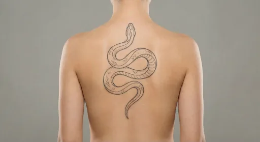 fine line snake tattoo on the back