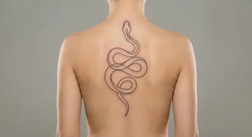 fine line snake tattoo on the back