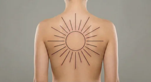 fine line sun tattoo on the back