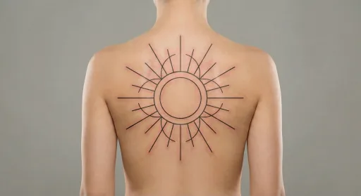 fine line sun tattoo on the back