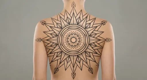 geometric sun tattoo on the back