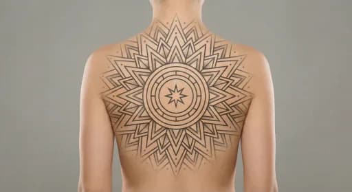geometric sun tattoo on the back