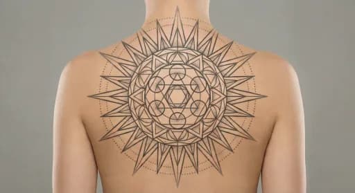 geometric sun tattoo on the back