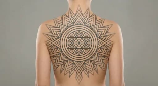 geometric sun tattoo on the back
