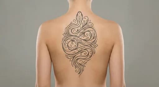 ornamental snake tattoo on the back