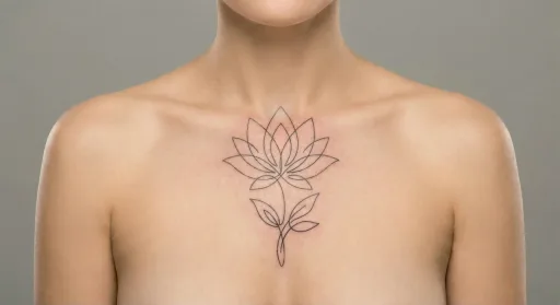 fine line lotus tattoo on the chest