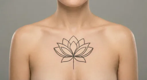 fine line lotus tattoo on the chest