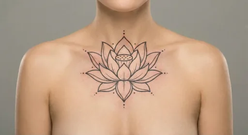 fine line lotus tattoo on the chest