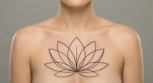 fine line lotus tattoo on the chest