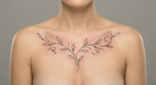 fine line vine tattoo on the chest