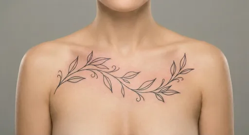 fine line vine tattoo on the chest