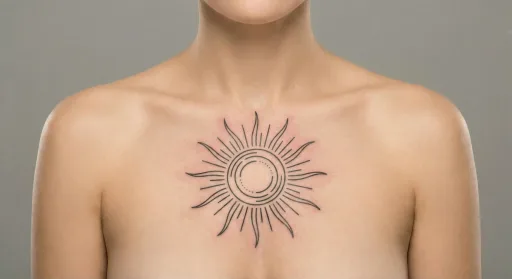 floral sun tattoo on the chest