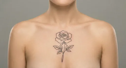 minimal rose tattoo on the chest