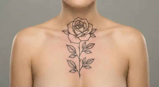 minimal rose tattoo on the chest