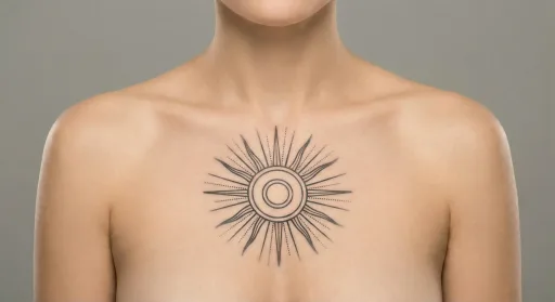 minimal sun tattoo on the chest