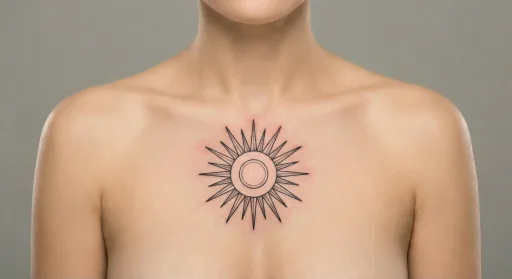 minimal sun tattoo on the chest