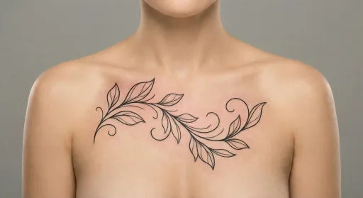 minimal vine tattoo on the chest