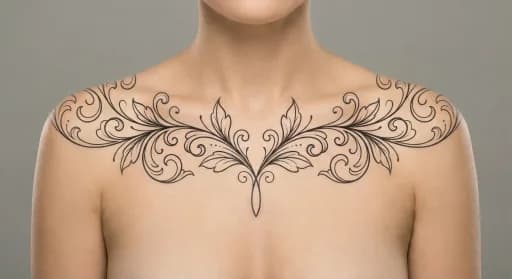 ornamental vine tattoo on the chest