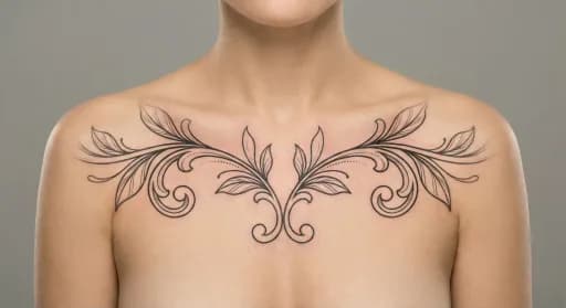 ornamental vine tattoo on the chest