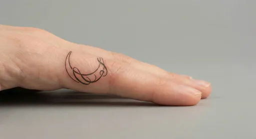 script moon tattoo on the finger