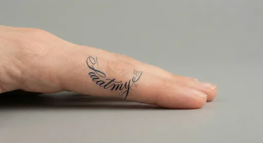 script moon tattoo on the finger