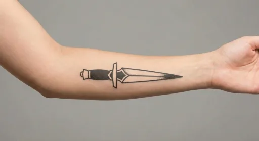blackwork dagger tattoo on the forearm