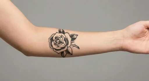 blackwork rose tattoo on the forearm