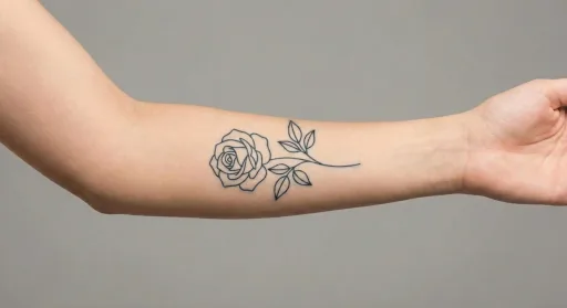 fine line rose tattoo on the forearm