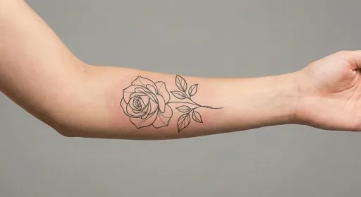 fine line rose tattoo on the forearm
