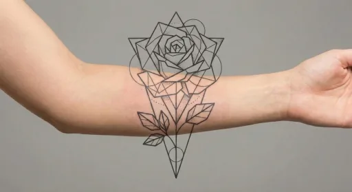 geometric rose tattoo on the forearm