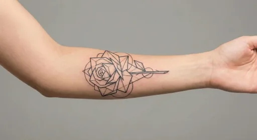 geometric rose tattoo on the forearm
