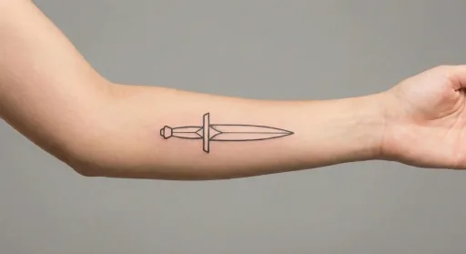 minimal dagger tattoo on the forearm