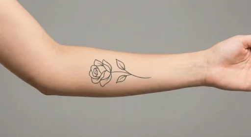 minimal rose tattoo on the forearm