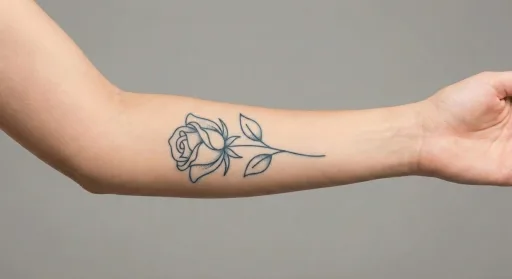 minimal rose tattoo on the forearm