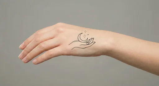 minimal moon tattoo on the hand