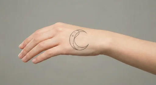 minimal moon tattoo on the hand