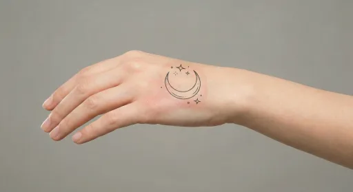 minimal moon tattoo on the hand