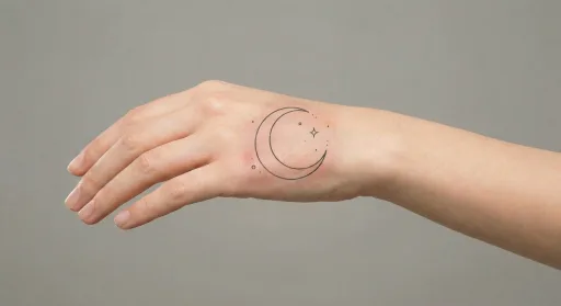 minimal moon tattoo on the hand