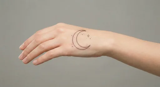 minimal moon tattoo on the hand