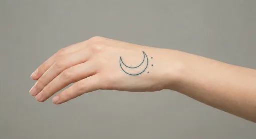 minimal moon tattoo on the hand