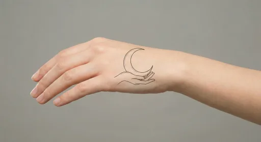 minimal moon tattoo on the hand