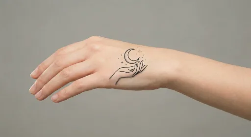 minimal moon tattoo on the hand