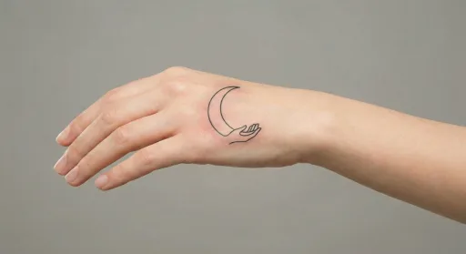 minimal moon tattoo on the hand