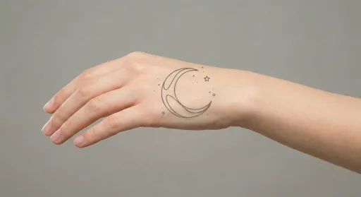 minimal moon tattoo on the hand