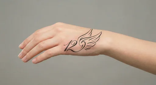 script angel numbers tattoo on the hand