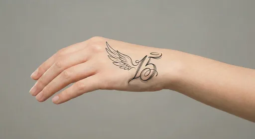 script angel numbers tattoo on the hand