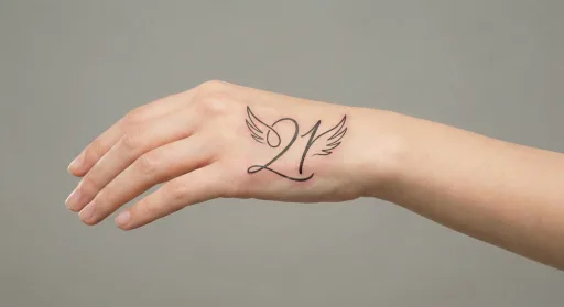 script angel numbers tattoo on the hand